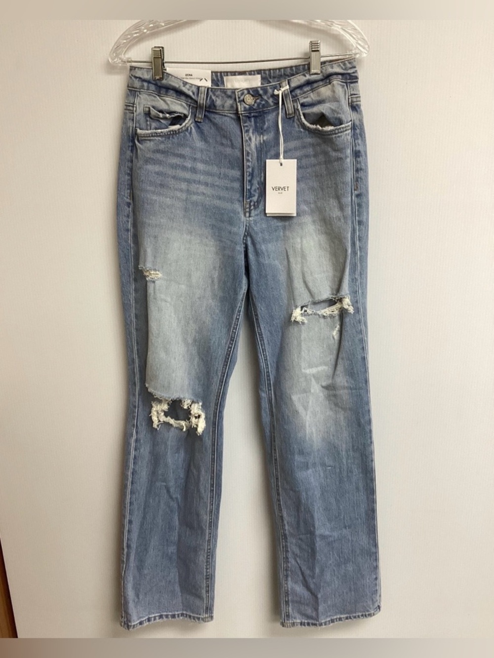 VERVET BY FLYING MONKEY Light Wash Distressed Straight Leg Jeans